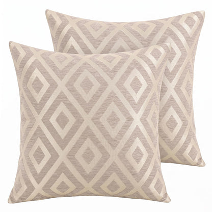 Chenille Jacquard Pillow Covers, Set of 2 — Diamond Taupe Beige