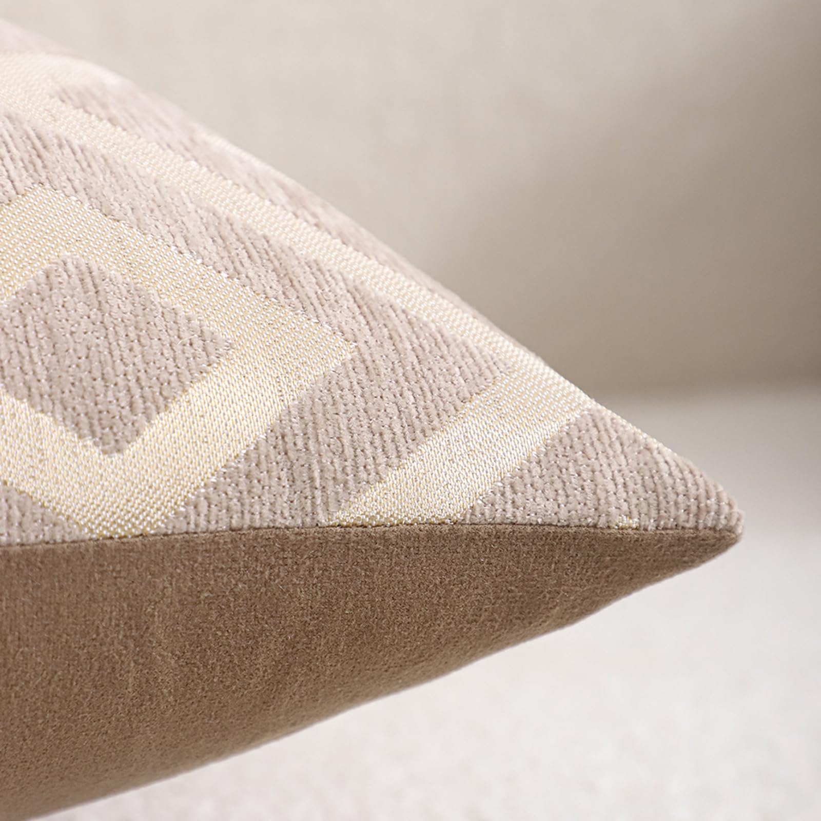 Chenille Jacquard Pillow Covers, Set of 2 — Diamond Taupe Beige