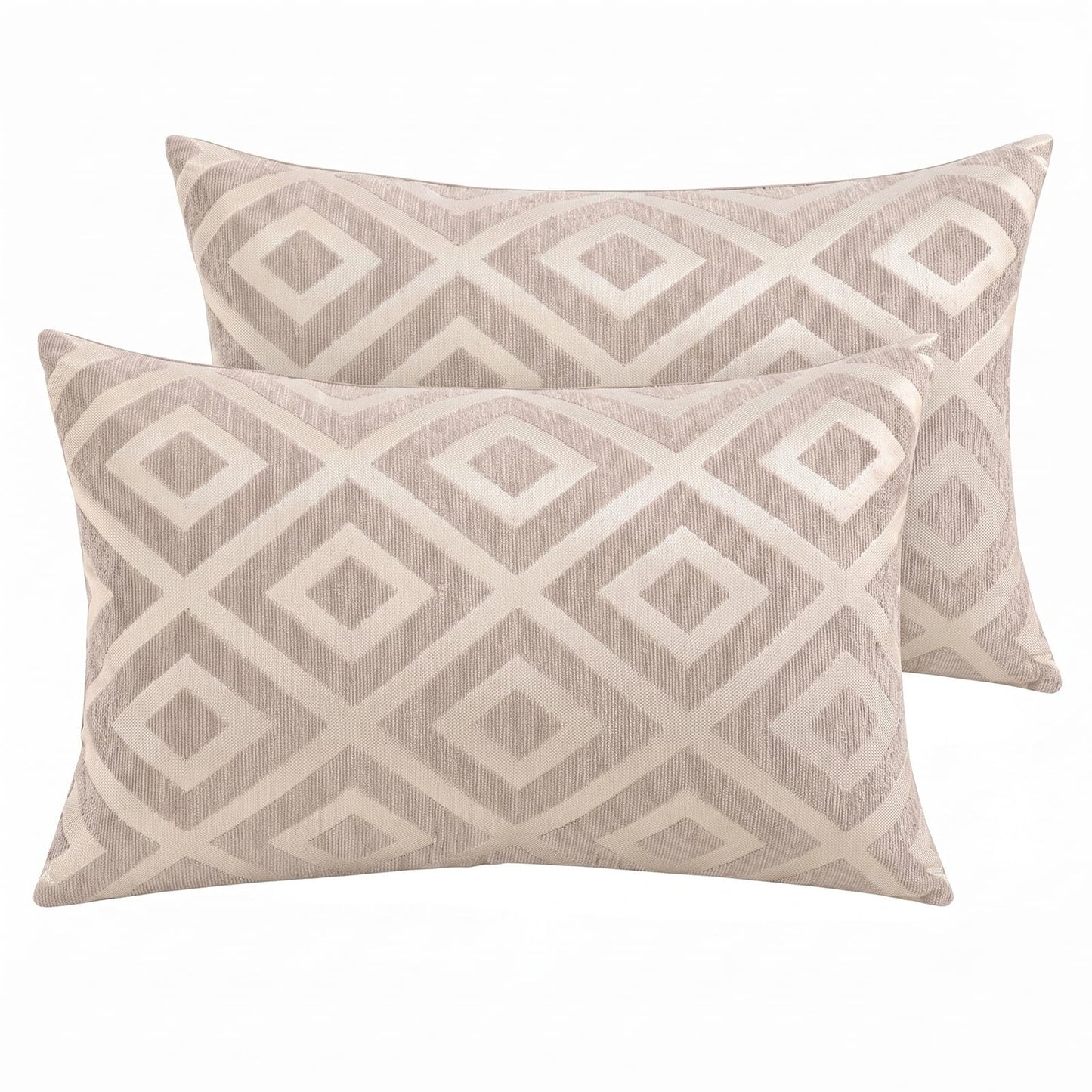 Chenille Jacquard Pillow Covers, Set of 2 — Diamond Taupe Beige