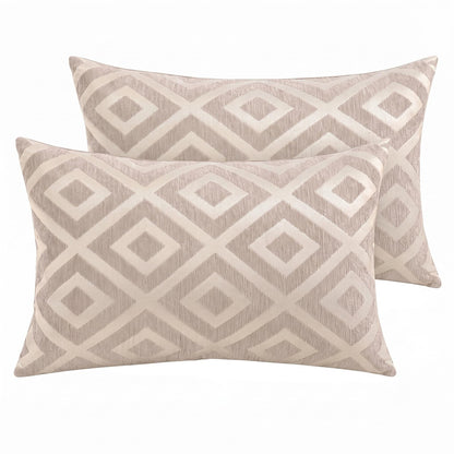 Chenille Jacquard Pillow Covers, Set of 2 — Diamond Taupe Beige