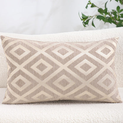 Chenille Jacquard Pillow Covers, Set of 2 — Diamond Taupe Beige