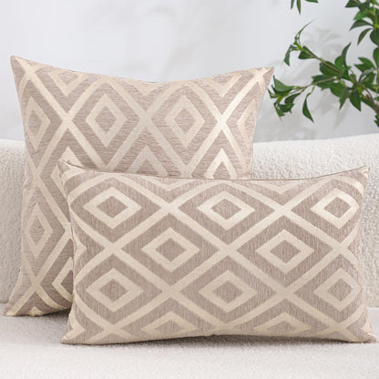 Chenille Jacquard Pillow Covers, Set of 2 — Diamond Taupe Beige