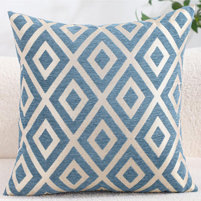 Chenille Jacquard Pillow Covers, Set of 2 — Diamond Blue Ivory