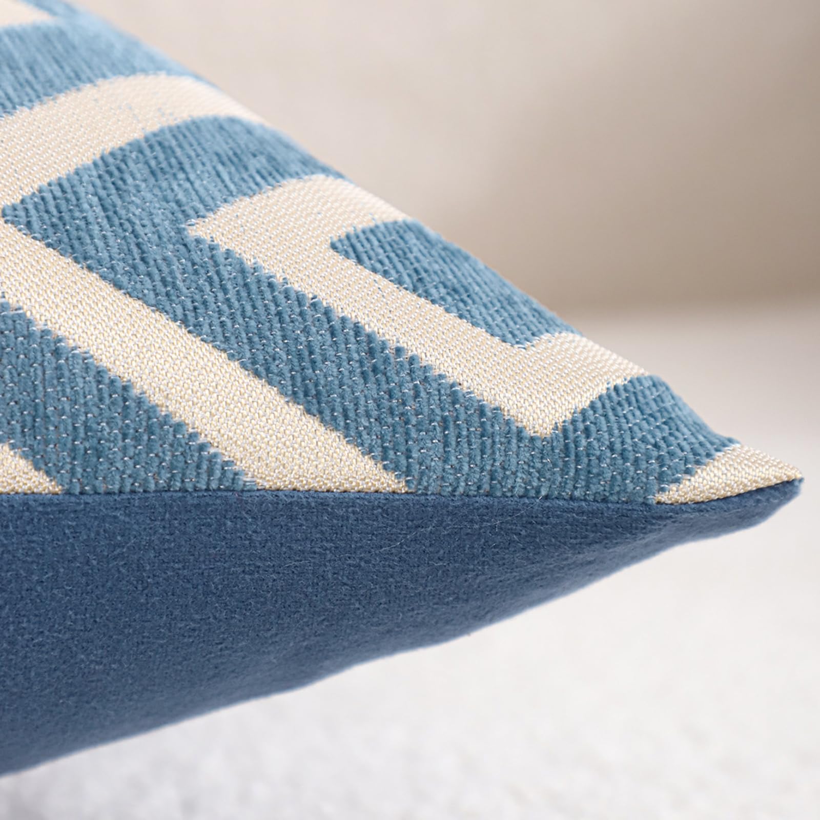 Chenille Jacquard Pillow Covers, Set of 2 — Diamond Blue Ivory