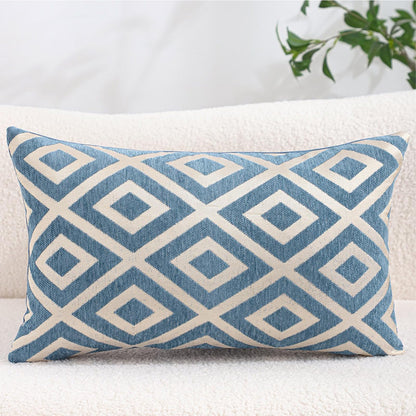 Chenille Jacquard Pillow Covers, Set of 2 — Diamond Blue Ivory