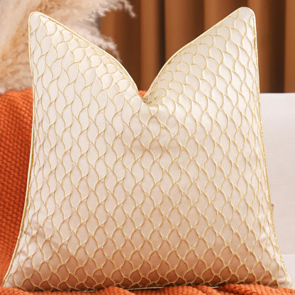 Dimensional Jacquard Pillow Covers with Gold Piping, Set of 2 — Ivory Gold