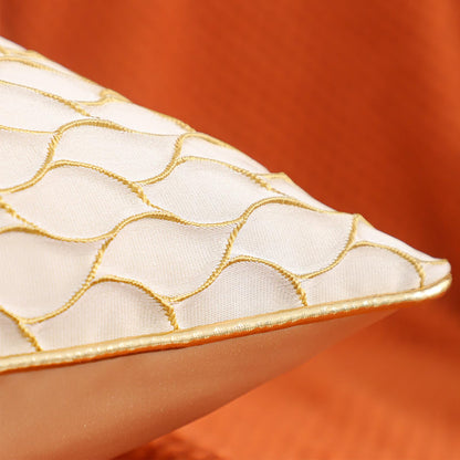 Dimensional Jacquard Pillow Covers with Gold Piping, Set of 2 — Ivory Gold
