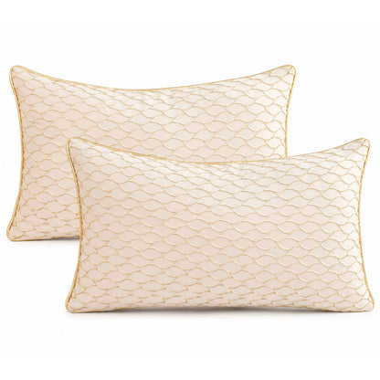Dimensional Jacquard Pillow Covers with Gold Piping, Set of 2 — Ivory Gold