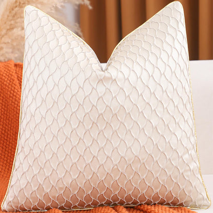 Dimensional Jacquard Pillow Covers with Gold Piping, Set of 2 — Pearl White