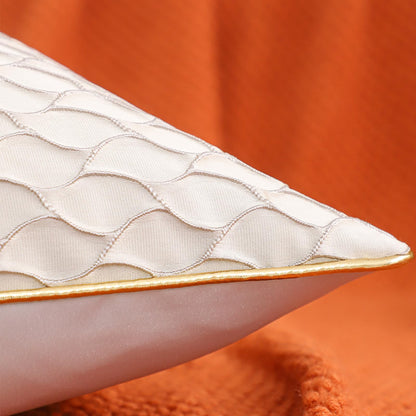 Dimensional Jacquard Pillow Covers with Gold Piping, Set of 2 — Pearl White