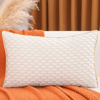 Dimensional Jacquard Pillow Covers with Gold Piping, Set of 2 — Pearl White
