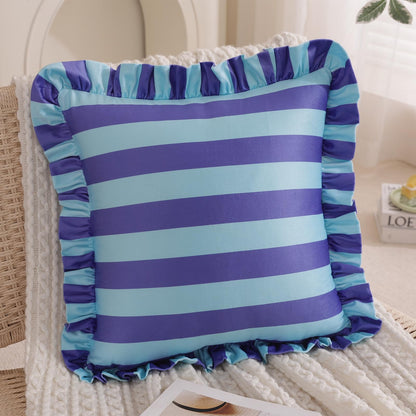 Ruffled Striped Velvet Pillow Covers, Set of 2 — Violet and Light Blue