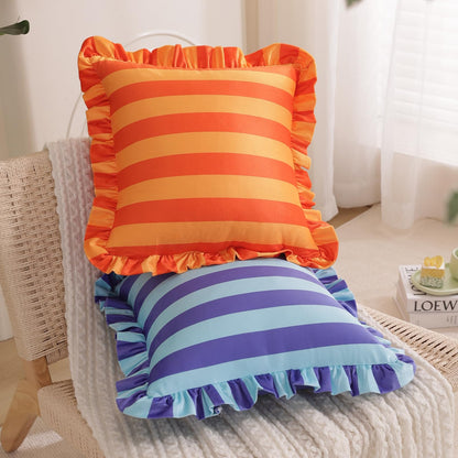 Ruffled Striped Velvet Pillow Covers, Set of 2 — Violet and Light Blue