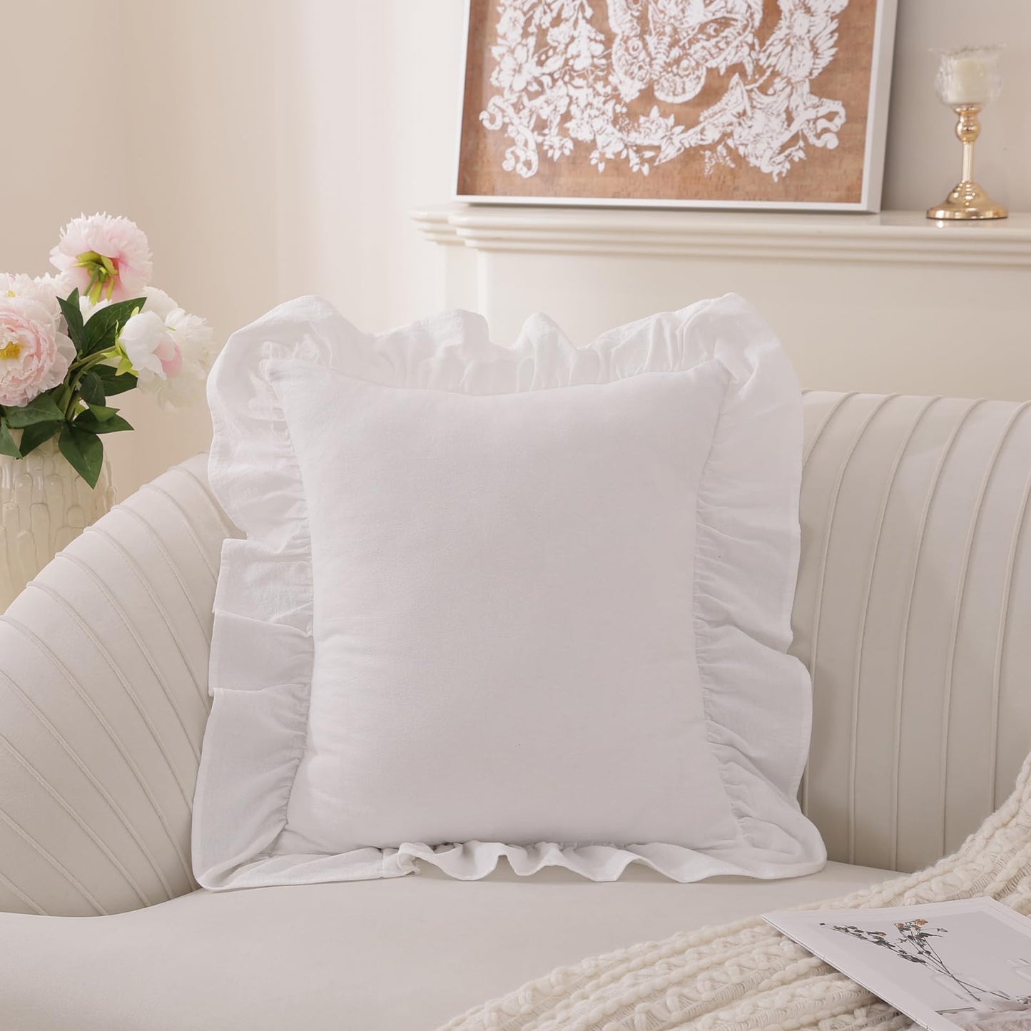 Washed Cotton Ruffle Pillow Covers, Set of 2 — White