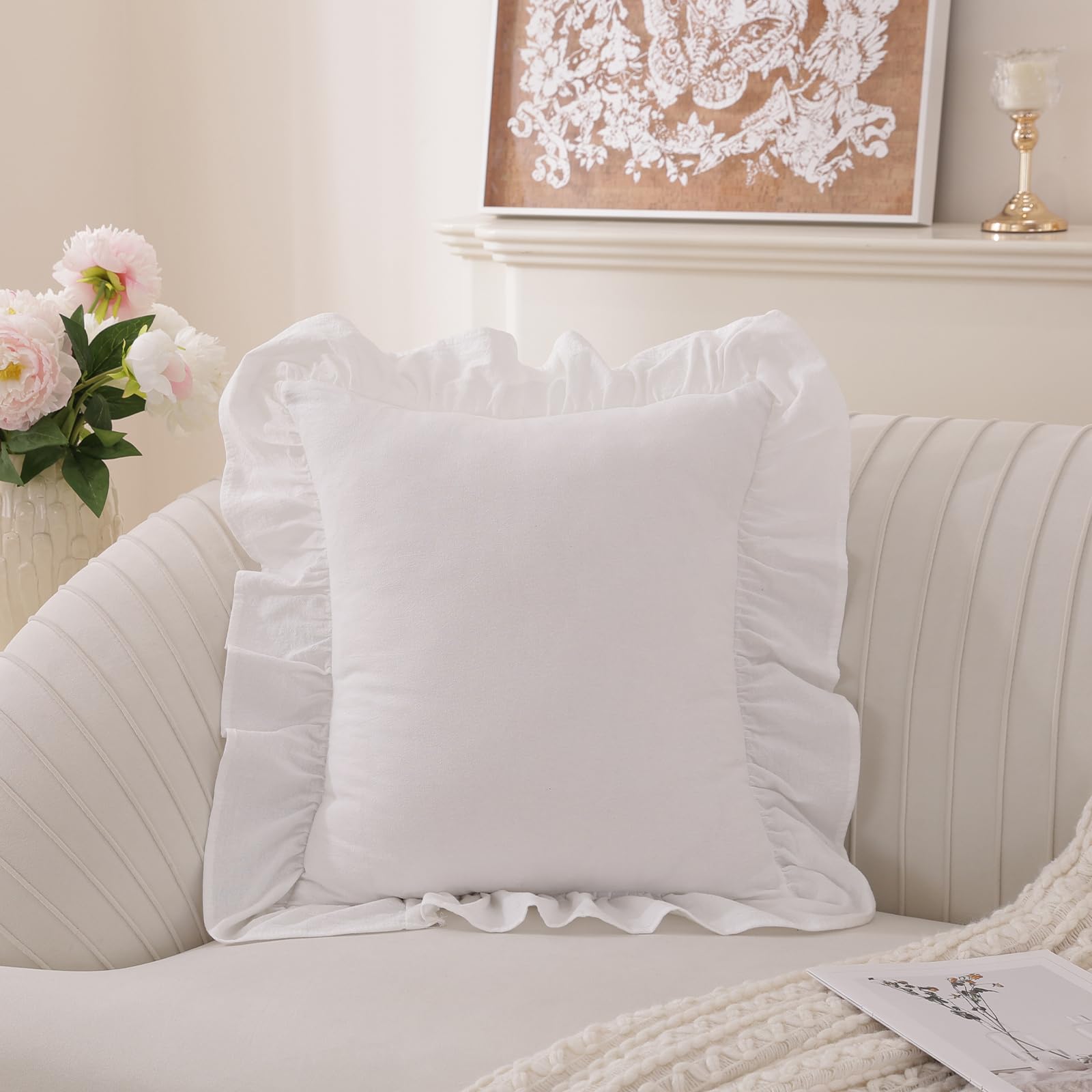 Washed Cotton Ruffle Pillow Covers, Set of 2 — White