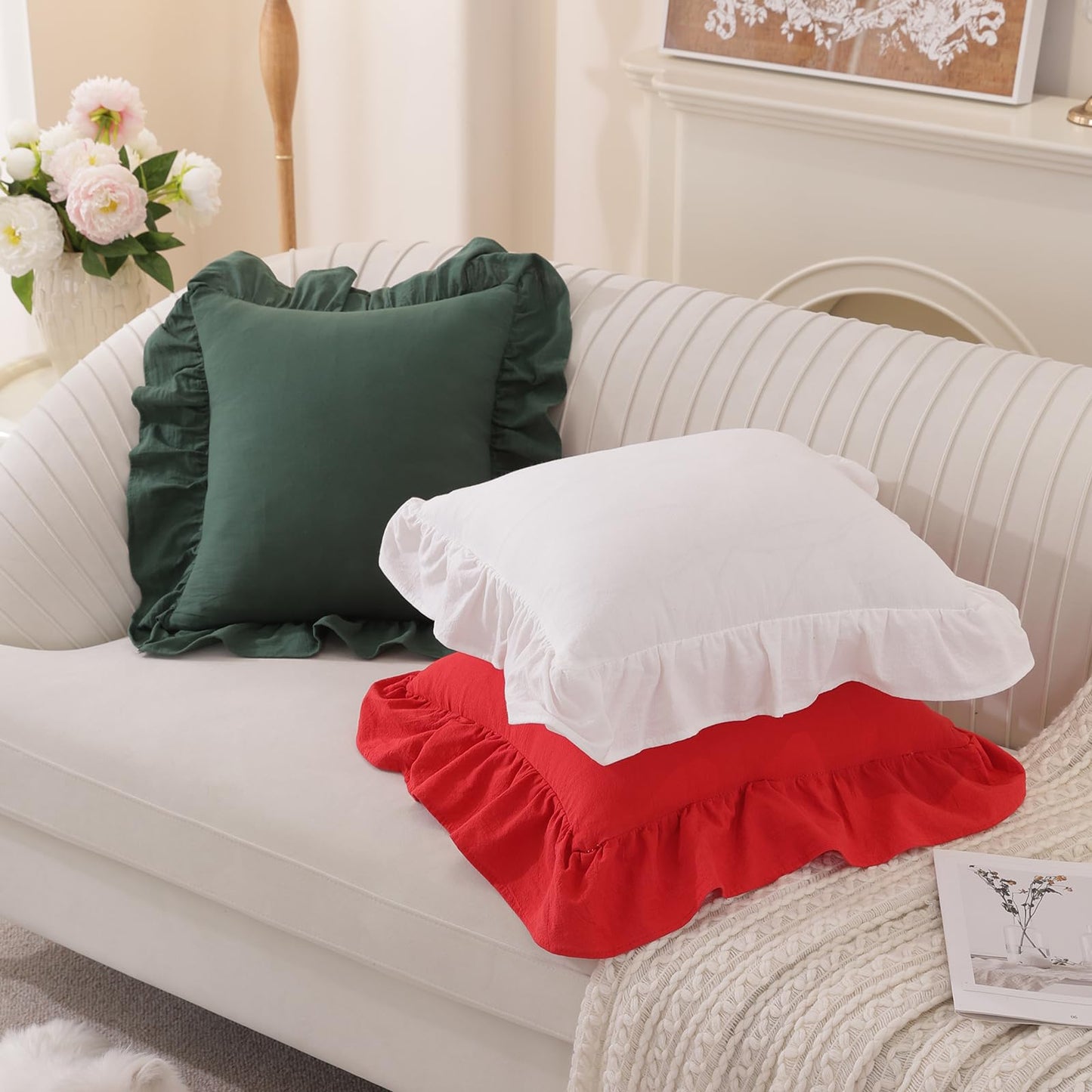 Washed Cotton Ruffle Pillow Covers, Set of 2 — White