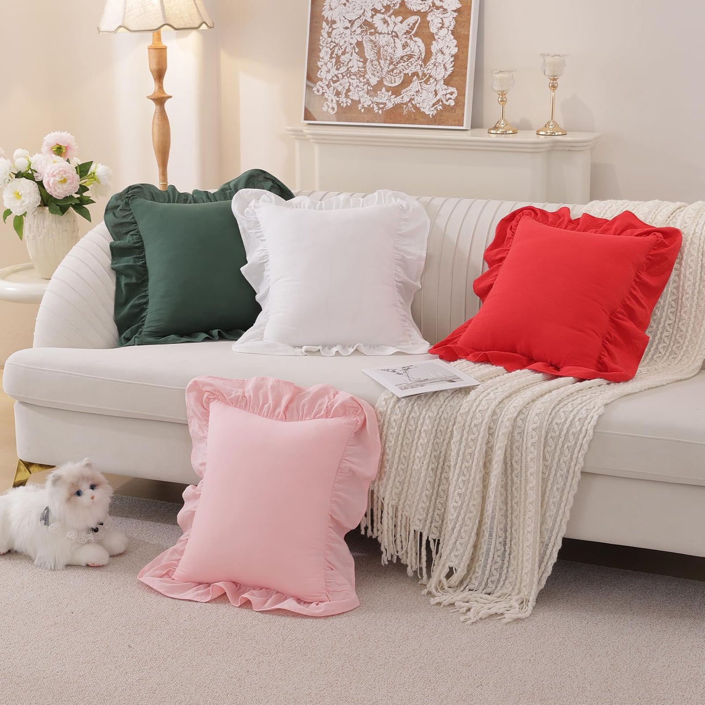Washed Cotton Ruffle Pillow Covers, Set of 2 — White