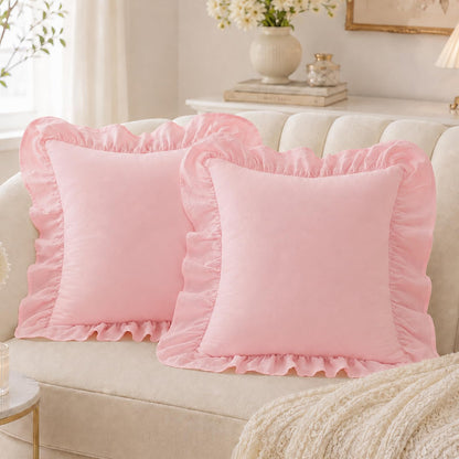 Washed Cotton Ruffle Pillow Covers, Set of 2 — Pink