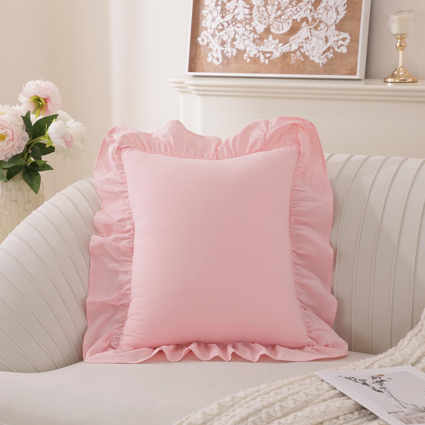Washed Cotton Ruffle Pillow Covers, Set of 2 — Pink
