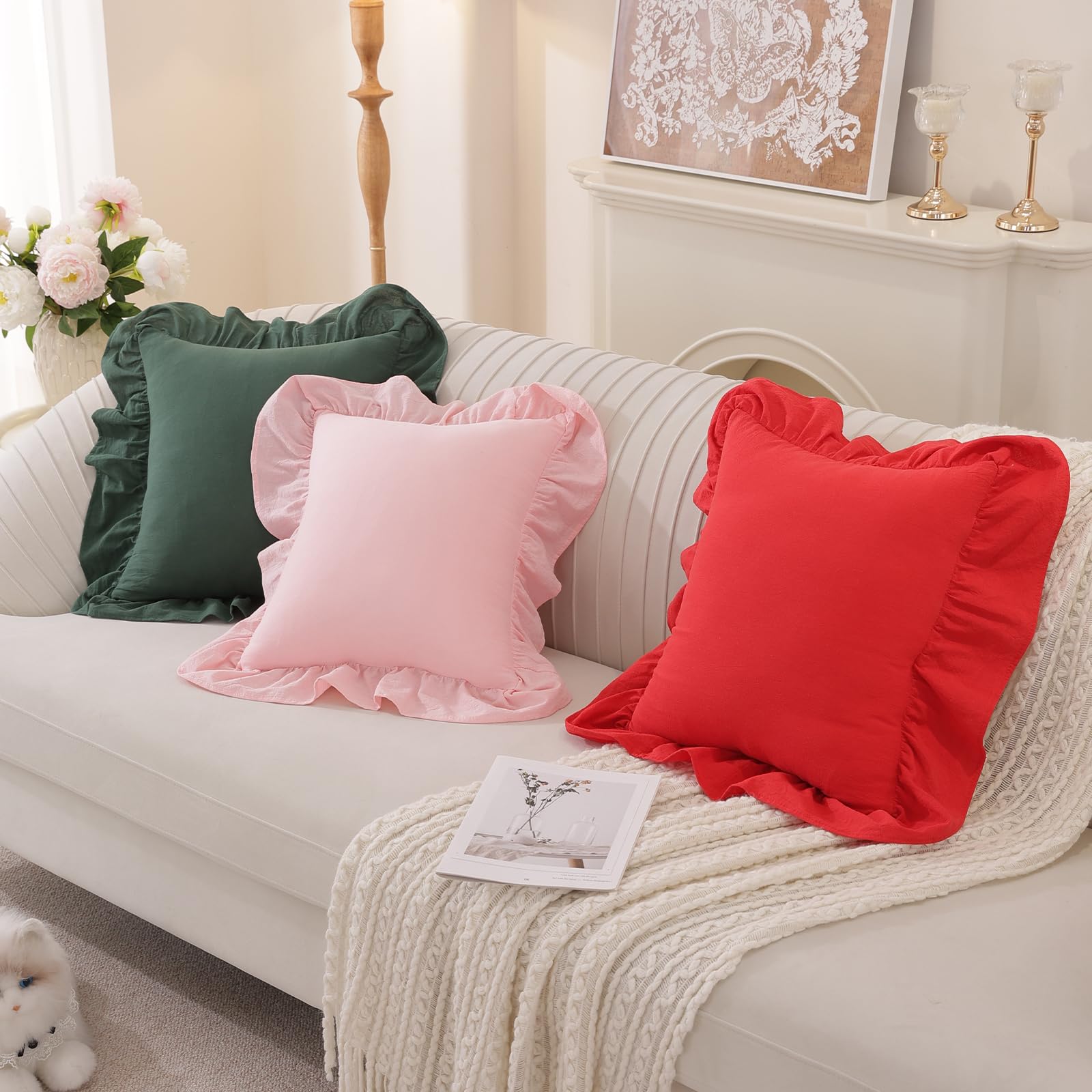 Washed Cotton Ruffle Pillow Covers, Set of 2 — Pink