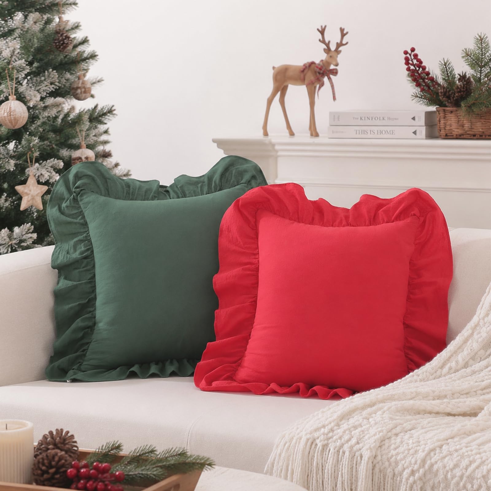 Washed Cotton Ruffle Pillow Covers, Set of 2 — Red