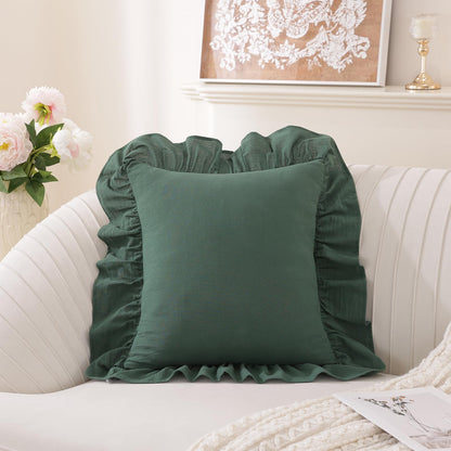 Washed Cotton Ruffle Pillow Covers, Set of 2 — Green