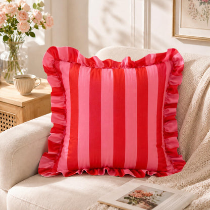 Colorblock Ruffled Velvet Pillow Covers, Set of 2 — Pink and Red