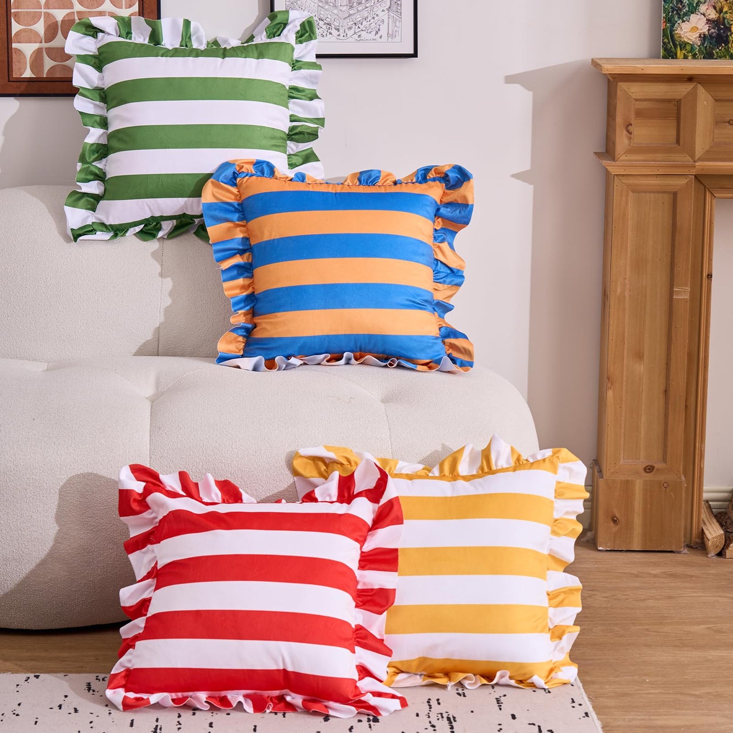 Colorblock Ruffled Velvet Pillow Covers, Set of 2 — Yellow and White