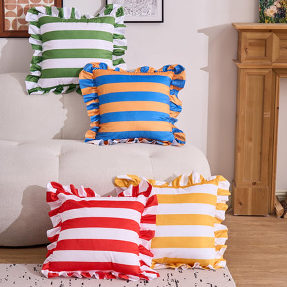 Colorblock Ruffled Velvet Pillow Covers, Set of 2 — Yellow and White