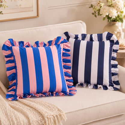 Colorblock Ruffled Velvet Pillow Covers, Set of 2 — Pink and Blue
