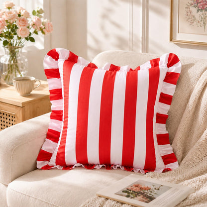 Colorblock Ruffled Velvet Pillow Covers, Set of 2 — Red and White