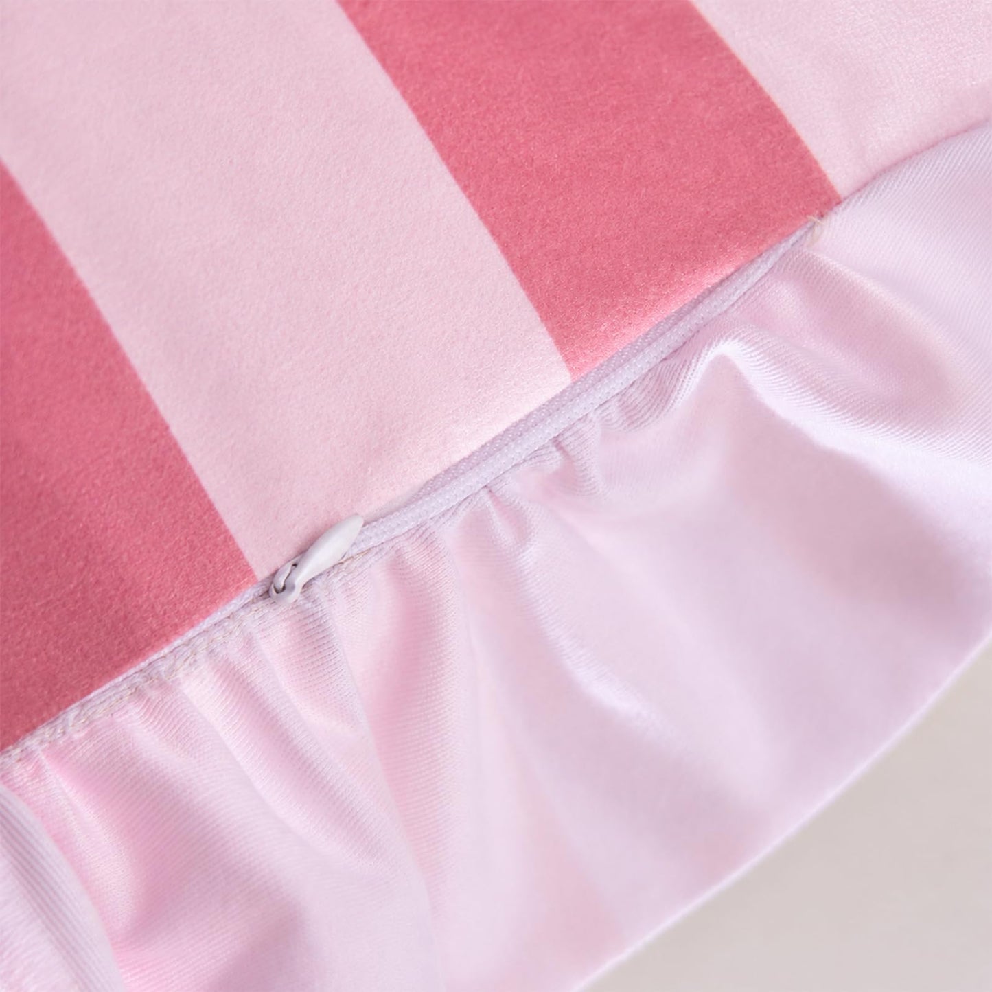 Colorblock Ruffled Velvet Pillow Covers, Set of 2 — Pink and White