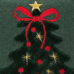 Tufted Christmas Tree Pillow Covers with Bows - Dark Green Red Bow