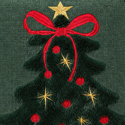 Tufted Christmas Tree Pillow Covers with Bows - Dark Green Red Bow