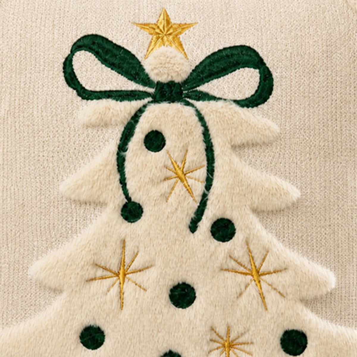 Tufted Christmas Tree Pillow Covers with Bows - Ivory White Green Bow