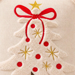 Tufted Christmas Tree Pillow Covers with Bows - Ivory White Red Bow
