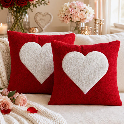 Textured Heart Pillow Covers - Red with White Heart