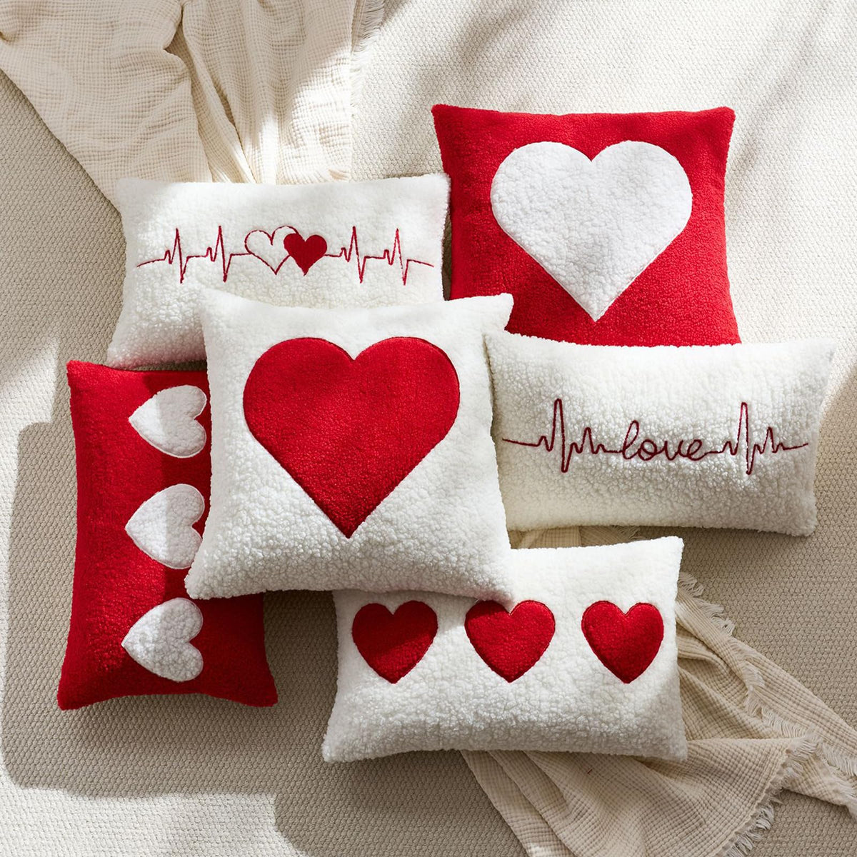 Textured Heart Pillow Covers - Red with White Heart