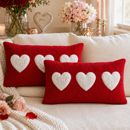 Textured Heart Pillow Covers - Red with White Heart
