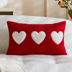 Textured Heart Pillow Covers - Red with White Heart