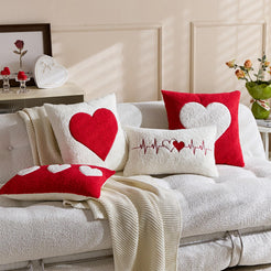 Textured Heart Pillow Covers - Red with White Heart