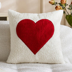 Textured Heart Pillow Covers - White with Red Heart