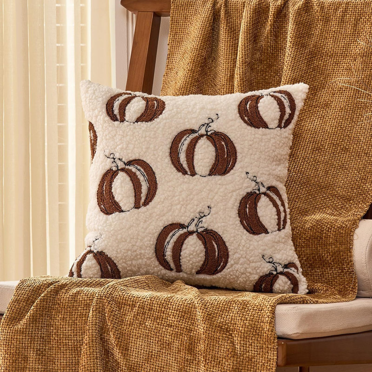 Textured Heart Pillow Covers - Ivory with Multiple Pumpkins