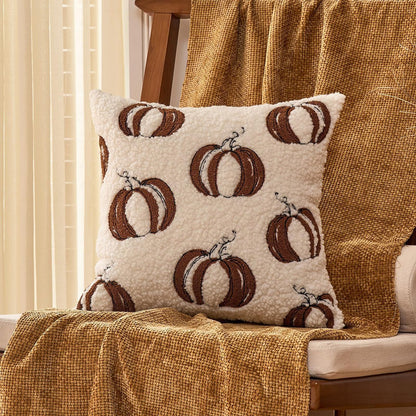 Textured Heart Pillow Covers - Ivory with Multiple Pumpkins