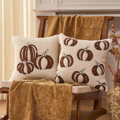 Textured Heart Pillow Covers - Ivory with Multiple Pumpkins