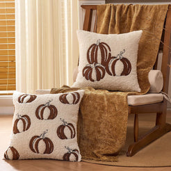 Textured Heart Pillow Covers - Ivory with Multiple Pumpkins