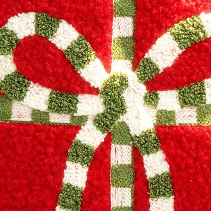 Textured Heart Pillow Covers - Christmas Red with Bow