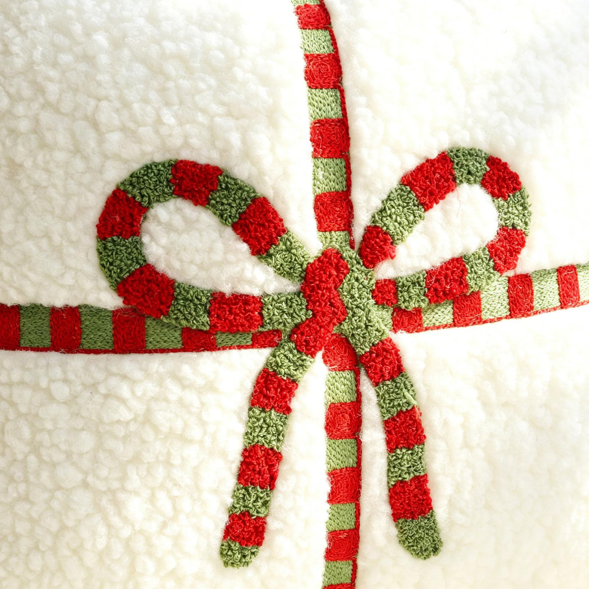 Textured Heart Pillow Covers - Ivory White with Bow