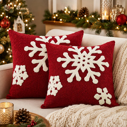 Tufted Snowflake Pillow Covers - Red Tufted Snowflake