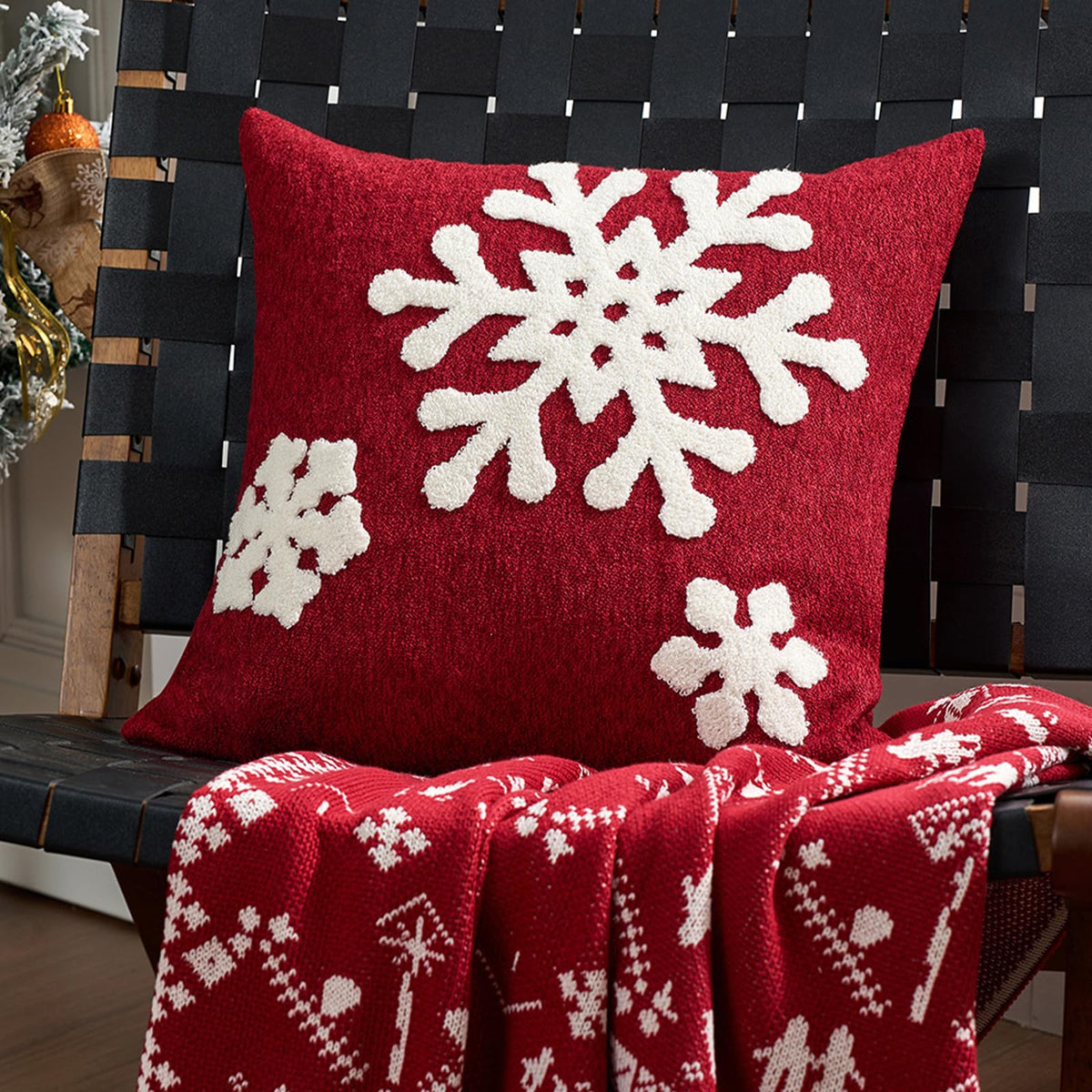 Tufted Snowflake Pillow Covers - Red Tufted Snowflake